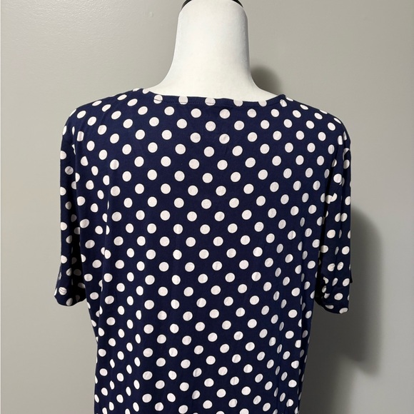 Olsen Short Sleeve Jersey Knit T-Shirt Dress Tiered Hem Blue and White Dot - Picture 9 of 13